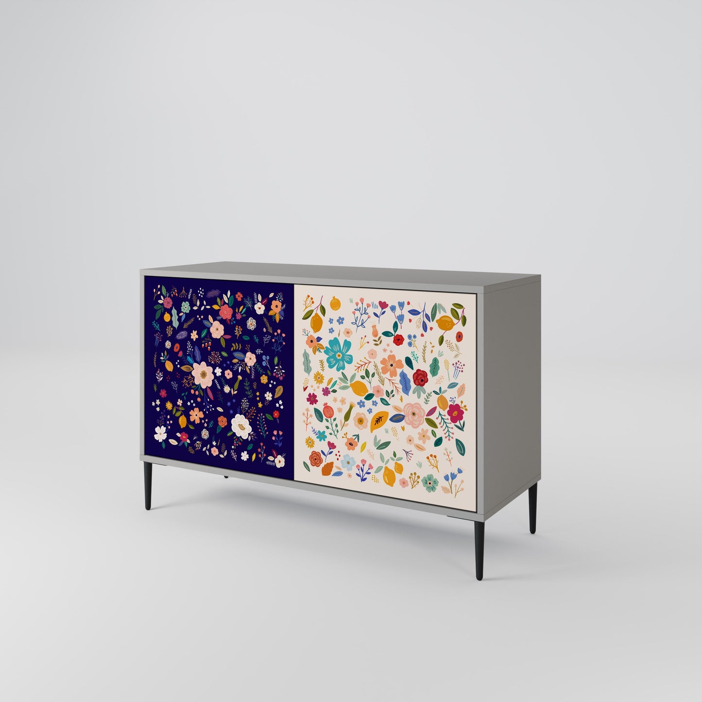 FLORAL COMBINATION 2-Door Sideboard in Grey Finish