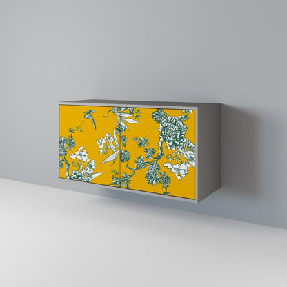 YELLOW CHINOISERIE 2-Door Sideboard in Grey Finish