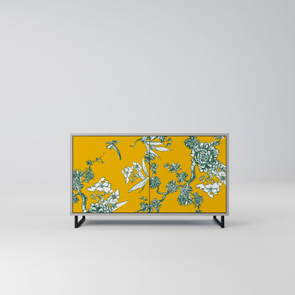 YELLOW CHINOISERIE 2-Door Sideboard in Grey Finish