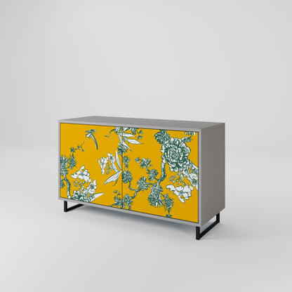 YELLOW CHINOISERIE 2-Door Sideboard in Grey Finish