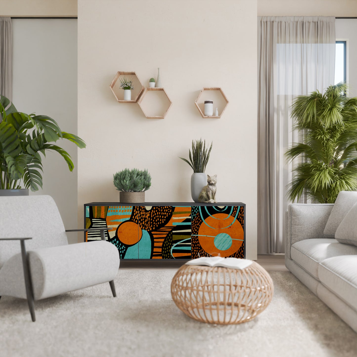 GEODE GLIMMER 3-Door Sideboard in Black Finish