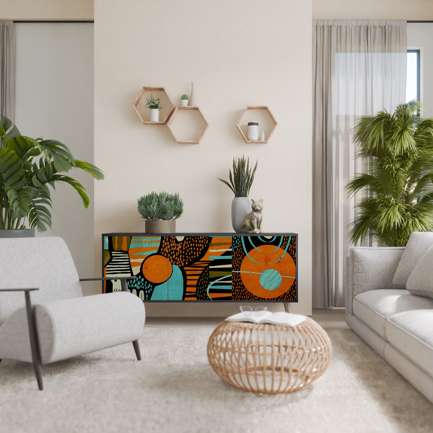 GEODE GLIMMER 3-Door Sideboard in Black Finish