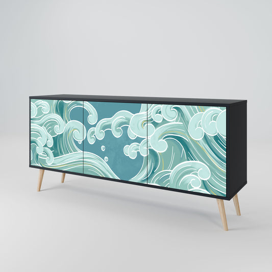 ASIAN SWAY 3-Door Sideboard in Black Finish