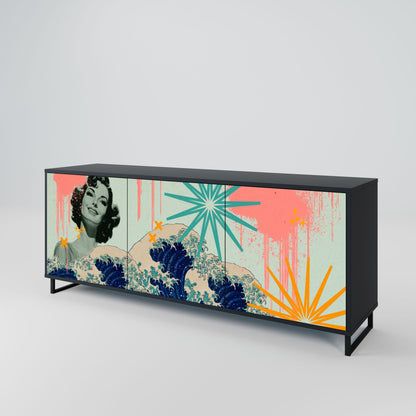 KANAGAWA BEAUTY 3-Door Sideboard in Black Finish