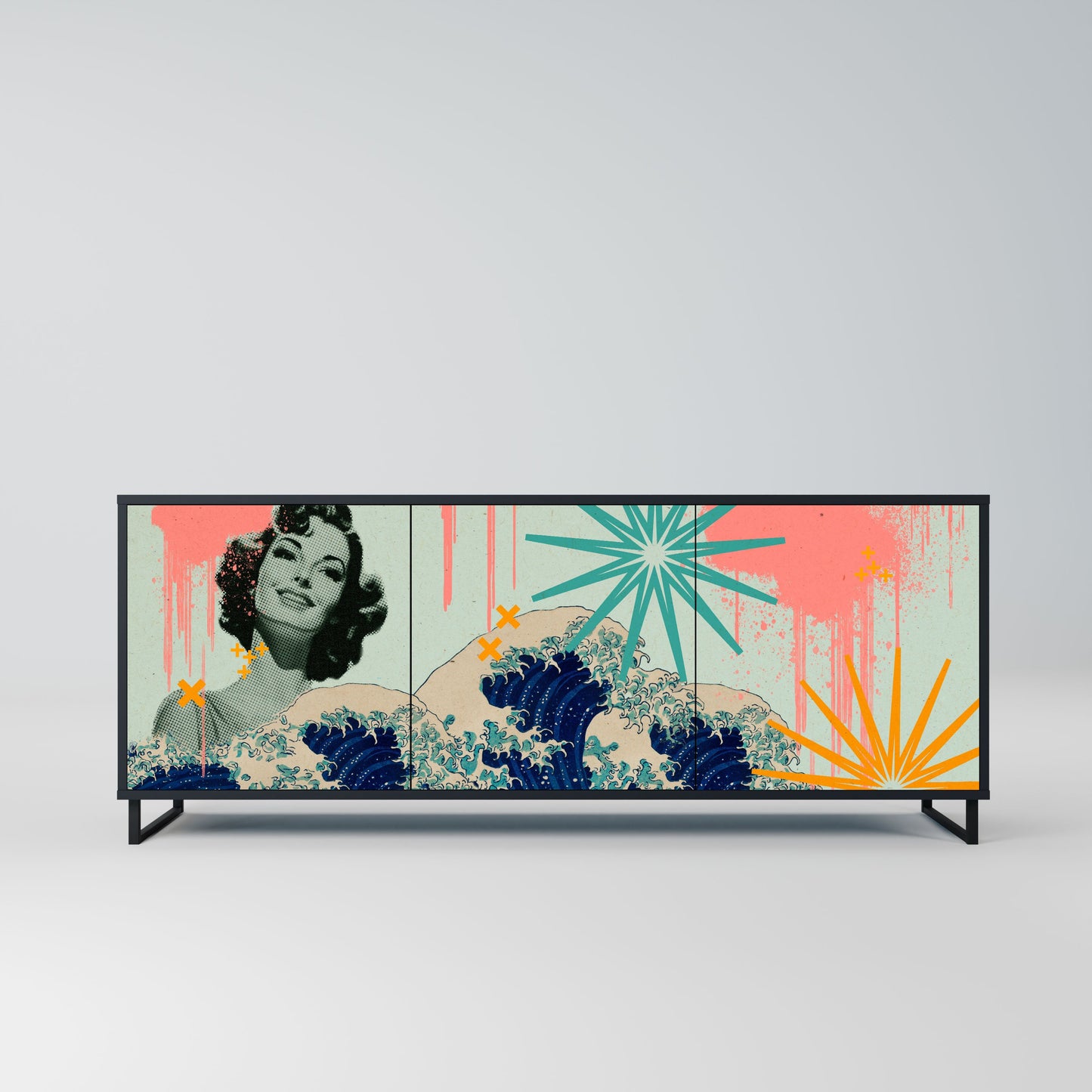 KANAGAWA BEAUTY 3-Door Sideboard in Black Finish