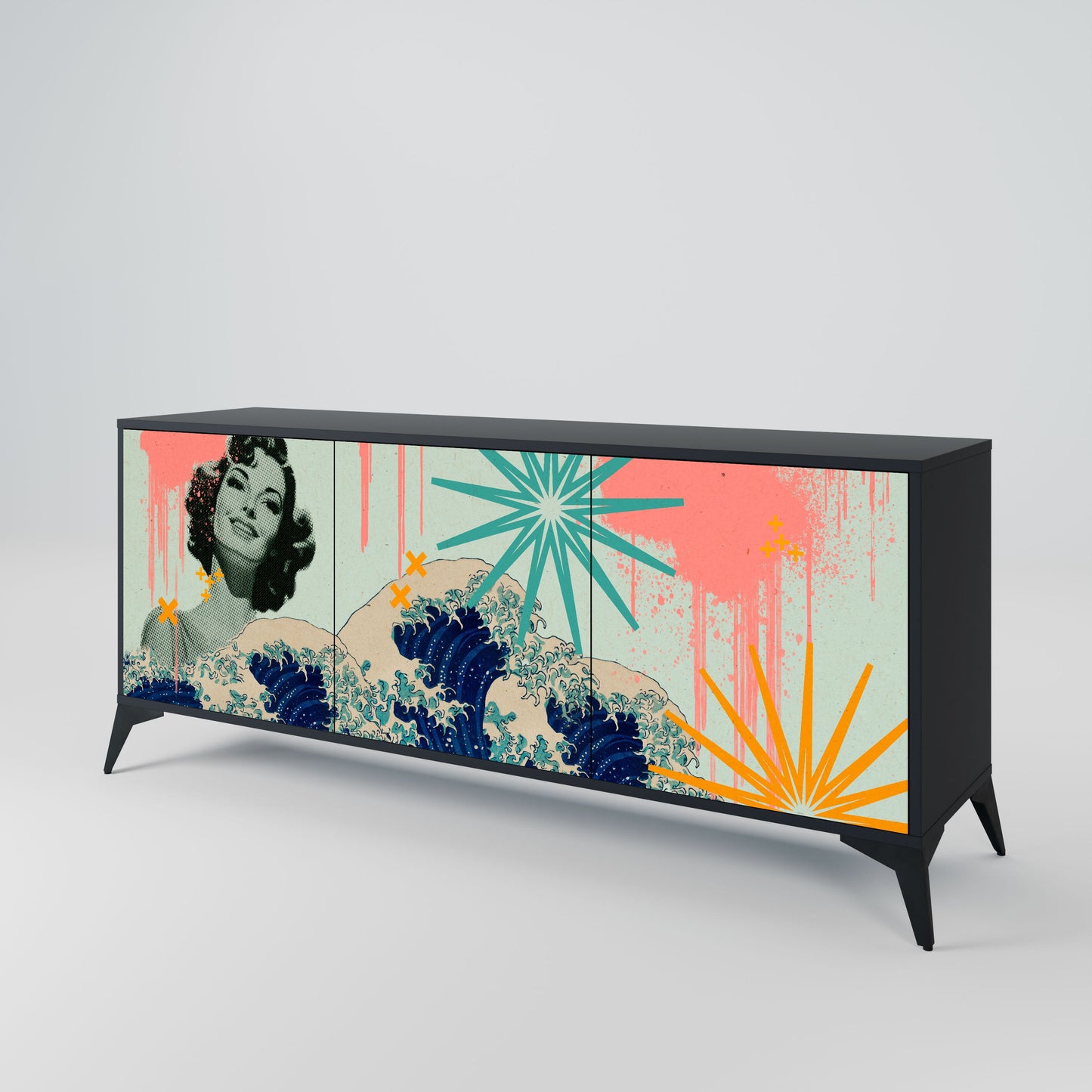 KANAGAWA BEAUTY 3-Door Sideboard in Black Finish