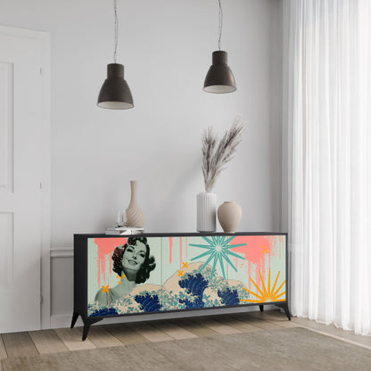 KANAGAWA BEAUTY 3-Door Sideboard in Black Finish