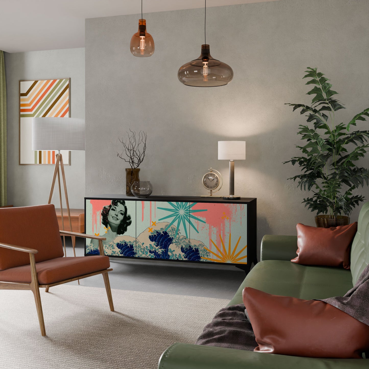 KANAGAWA BEAUTY 3-Door Sideboard in Black Finish