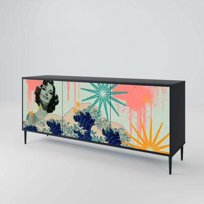 KANAGAWA BEAUTY 3-Door Sideboard in Black Finish