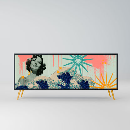 KANAGAWA BEAUTY 3-Door Sideboard in Black Finish