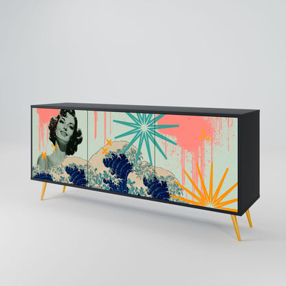 KANAGAWA BEAUTY 3-Door Sideboard in Black Finish