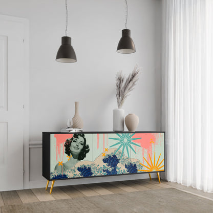 KANAGAWA BEAUTY 3-Door Sideboard in Black Finish