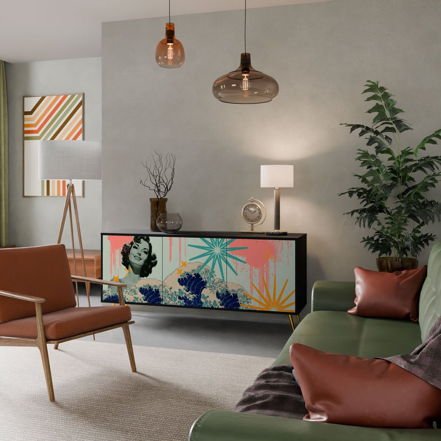 KANAGAWA BEAUTY 3-Door Sideboard in Black Finish