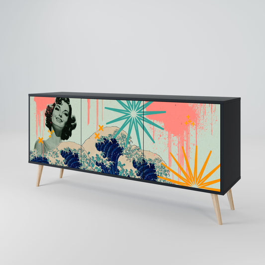KANAGAWA BEAUTY 3-Door Sideboard in Black Finish