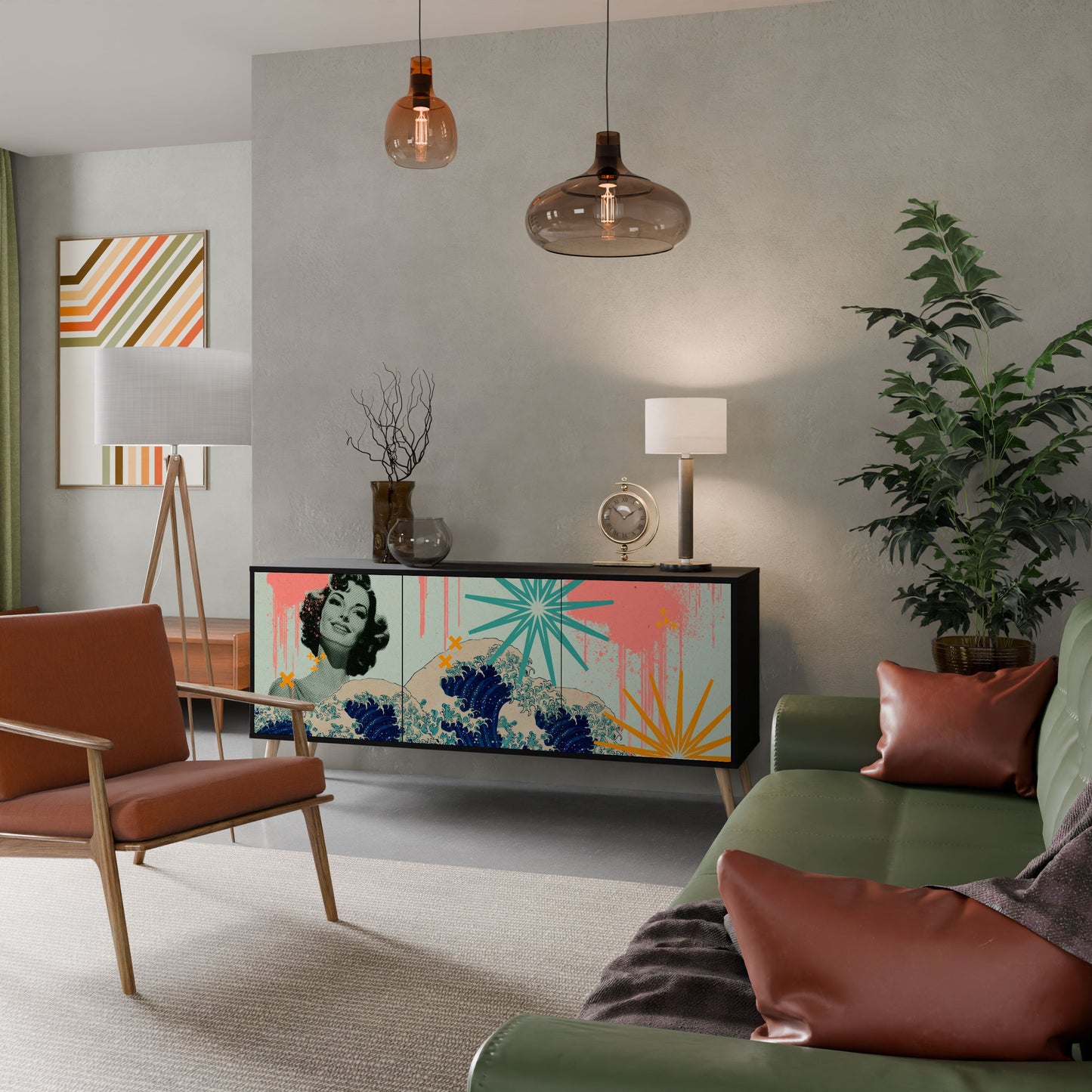 KANAGAWA BEAUTY 3-Door Sideboard in Black Finish