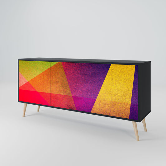 VIVID GEOMETRY 3-Door Sideboard in Black Finish