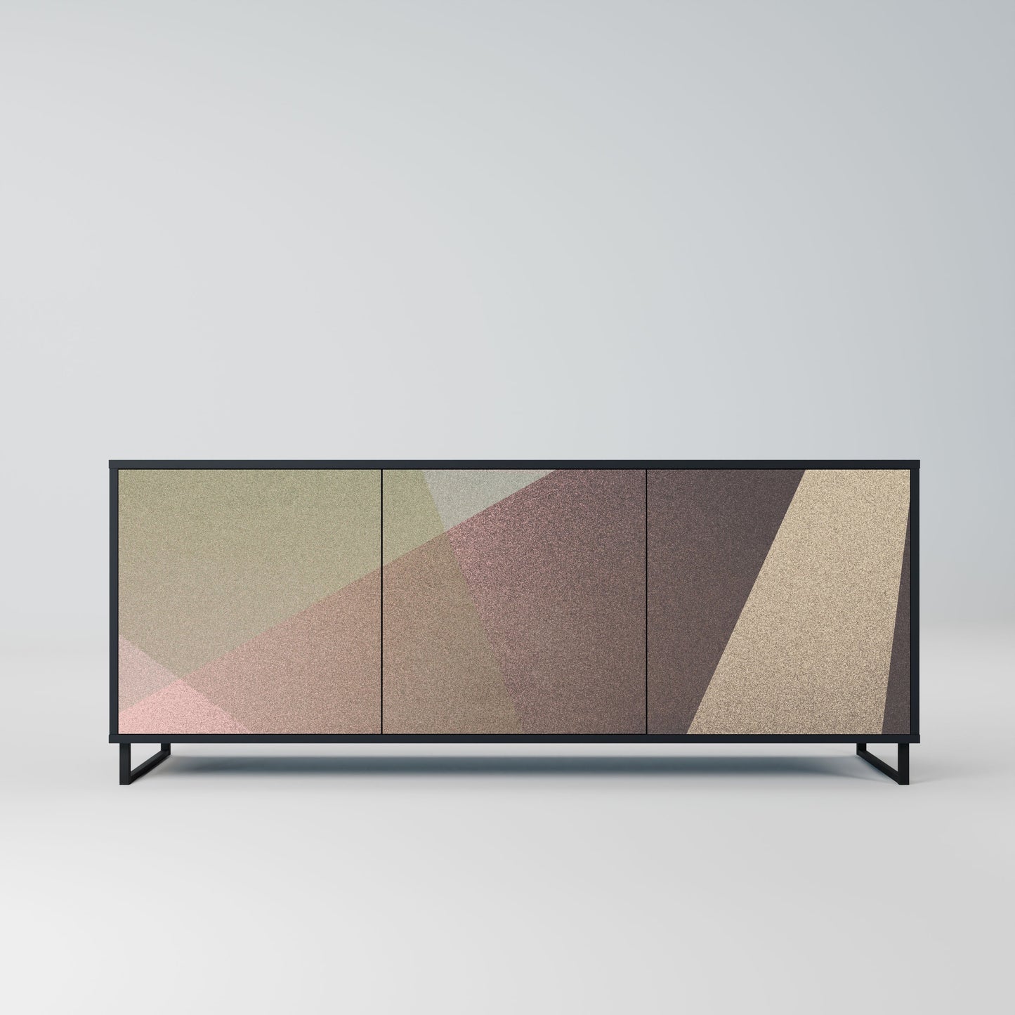 BEIGE GEOMETRY 3-Door Sideboard in Black Finish