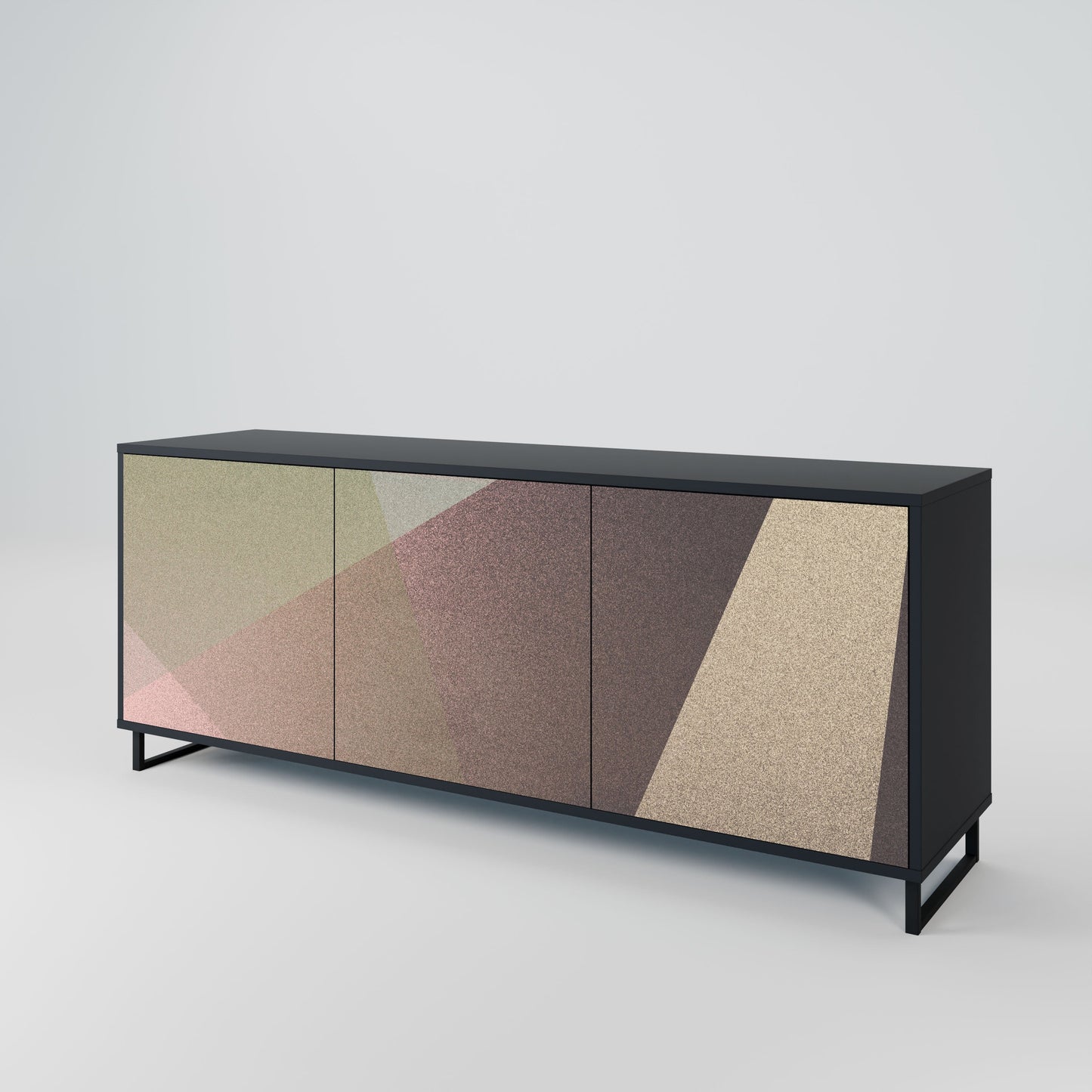 BEIGE GEOMETRY 3-Door Sideboard in Black Finish