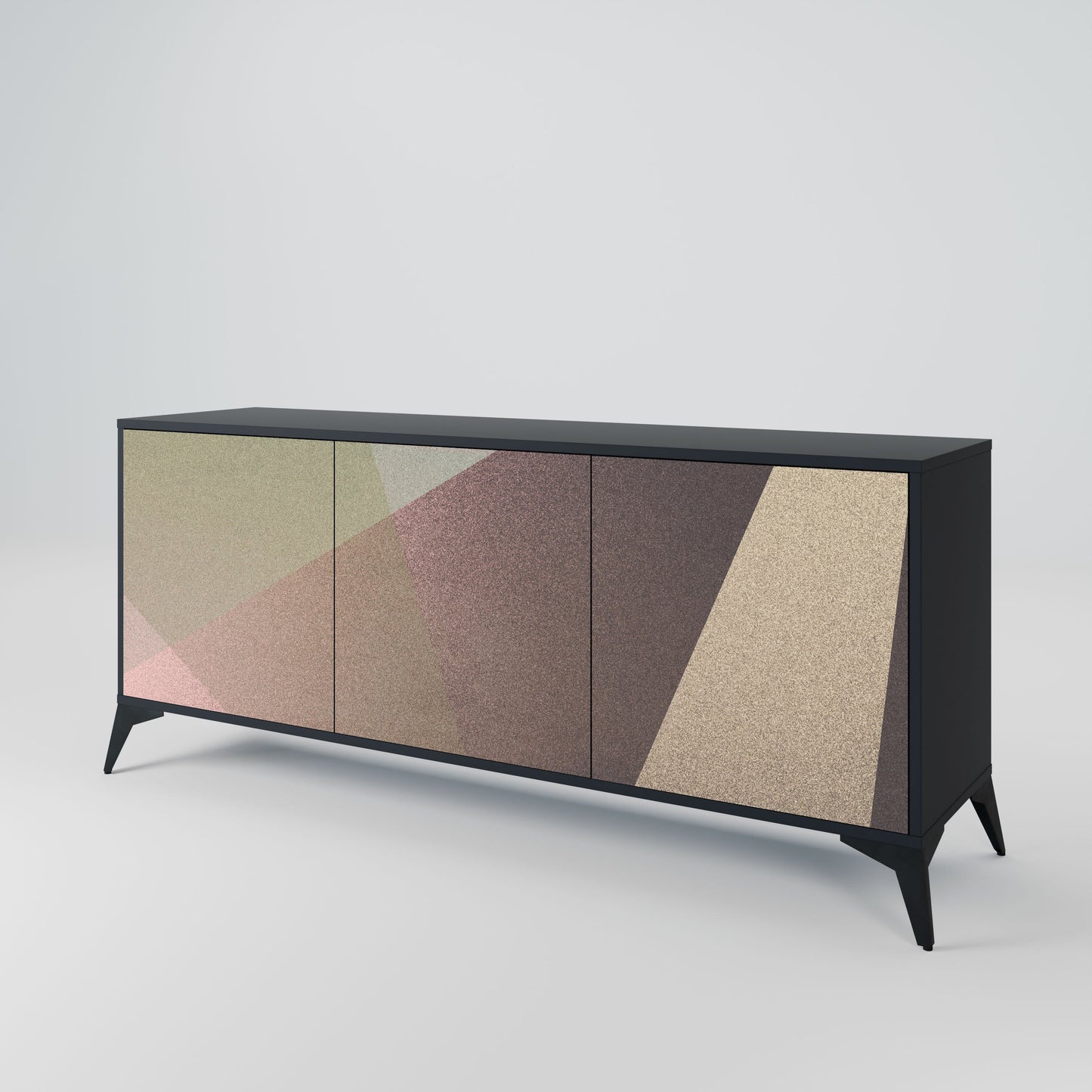 BEIGE GEOMETRY 3-Door Sideboard in Black Finish