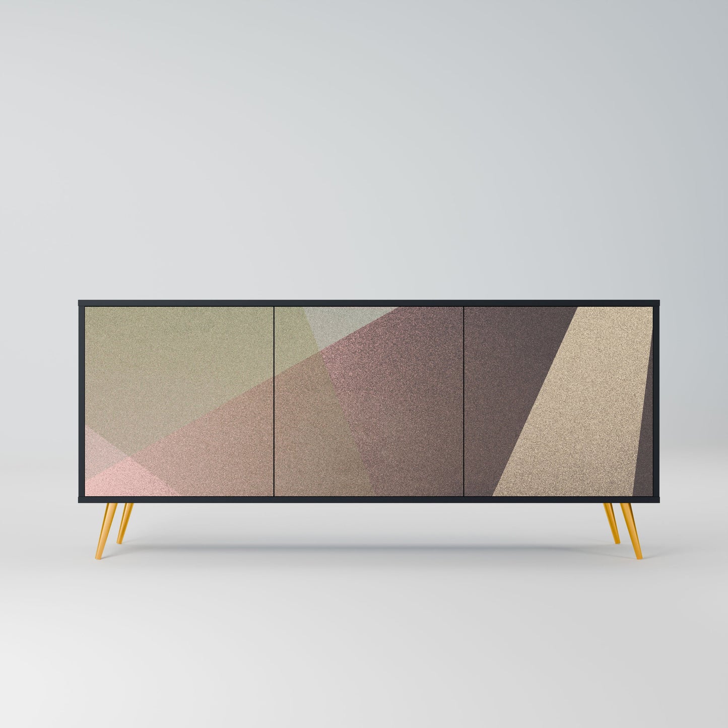 BEIGE GEOMETRY 3-Door Sideboard in Black Finish