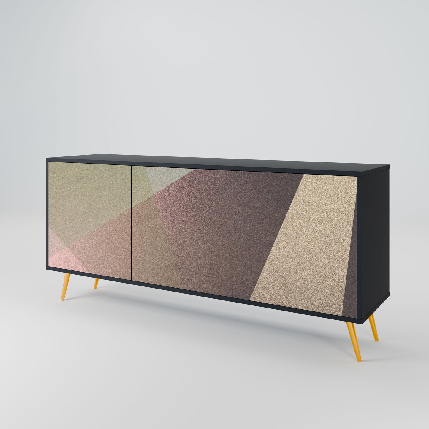 BEIGE GEOMETRY 3-Door Sideboard in Black Finish