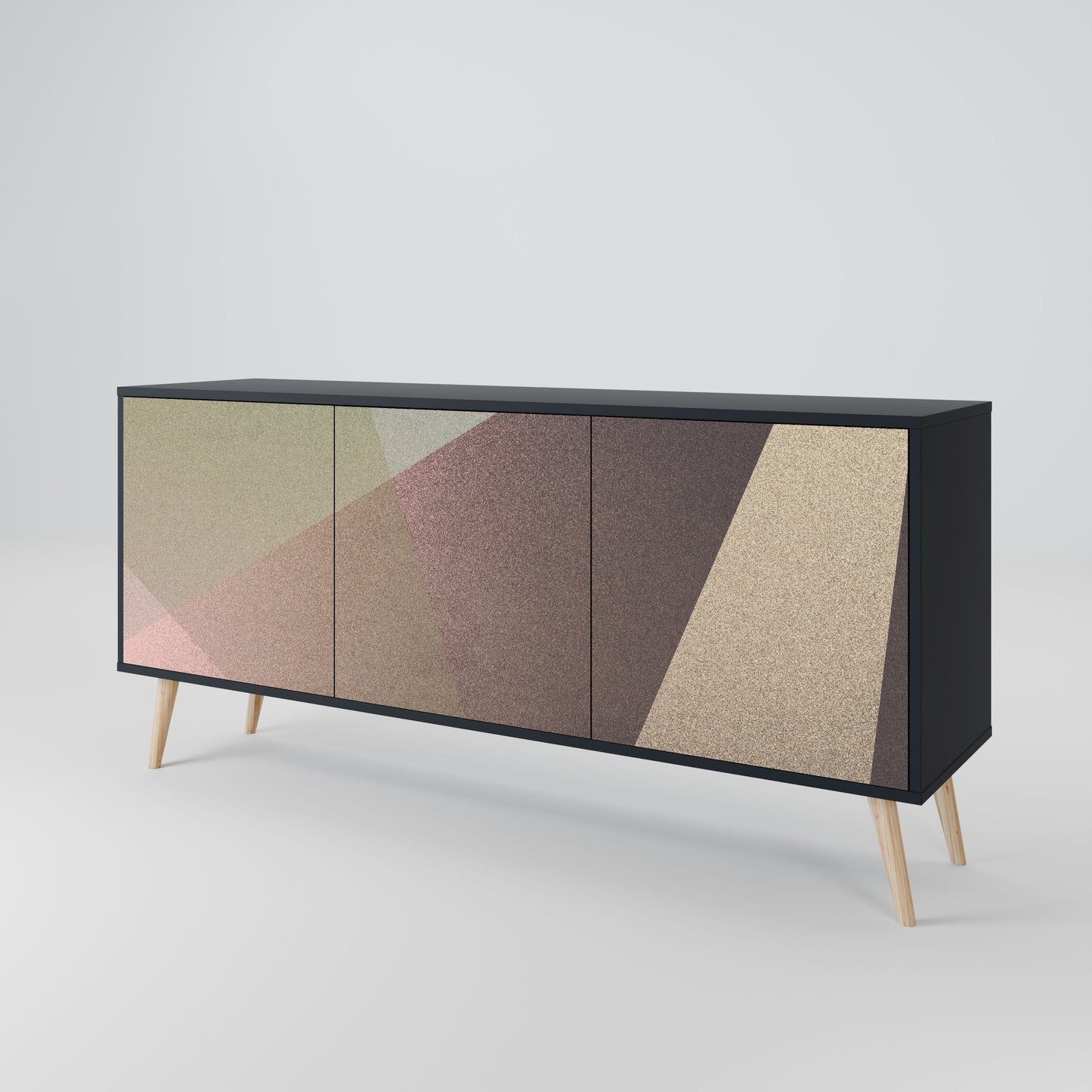 BEIGE GEOMETRY 3-Door Sideboard in Black Finish
