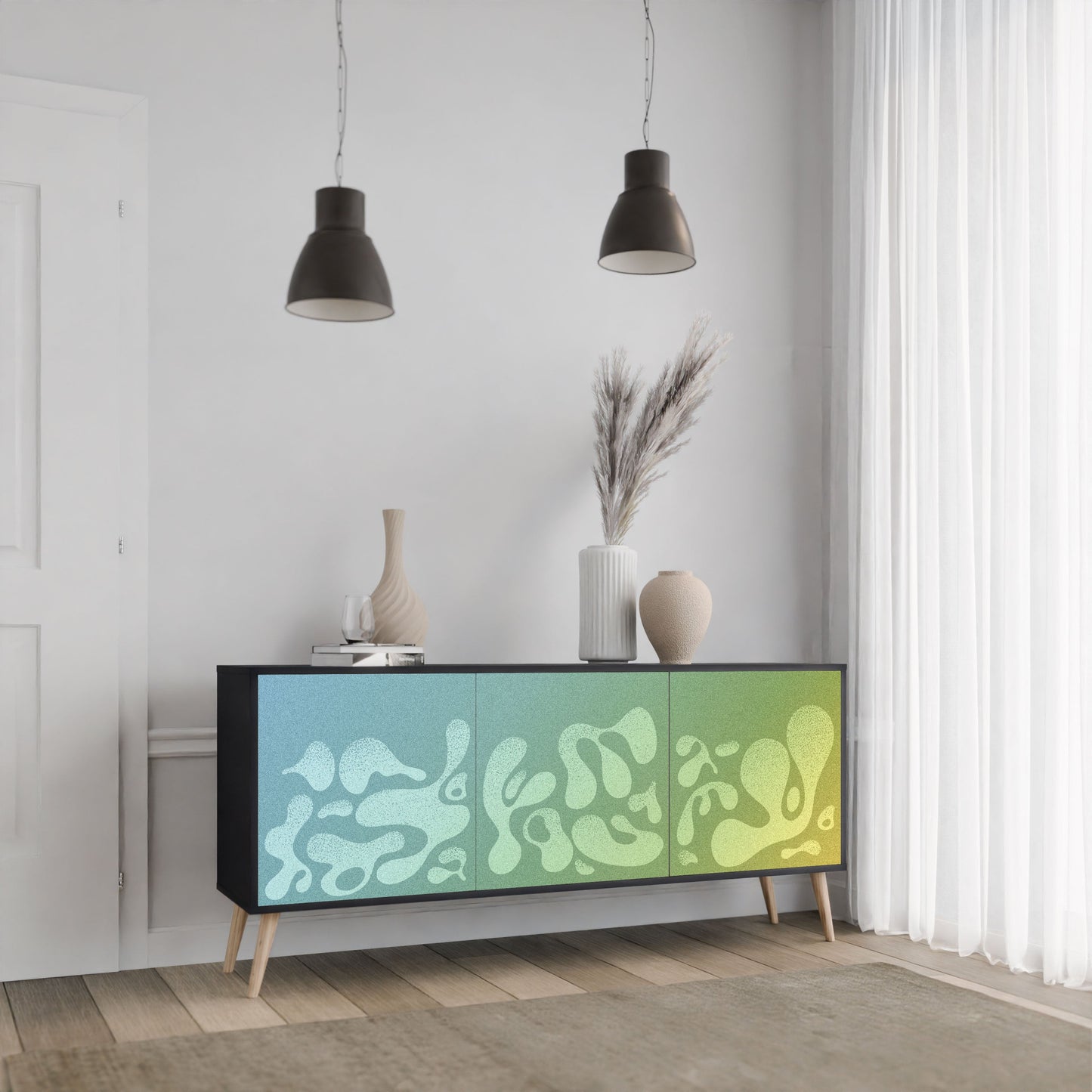 IRREGULAR BLUE 3-Door Sideboard in Black Finish