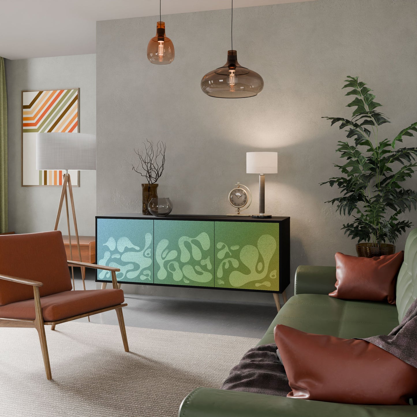 IRREGULAR BLUE 3-Door Sideboard in Black Finish