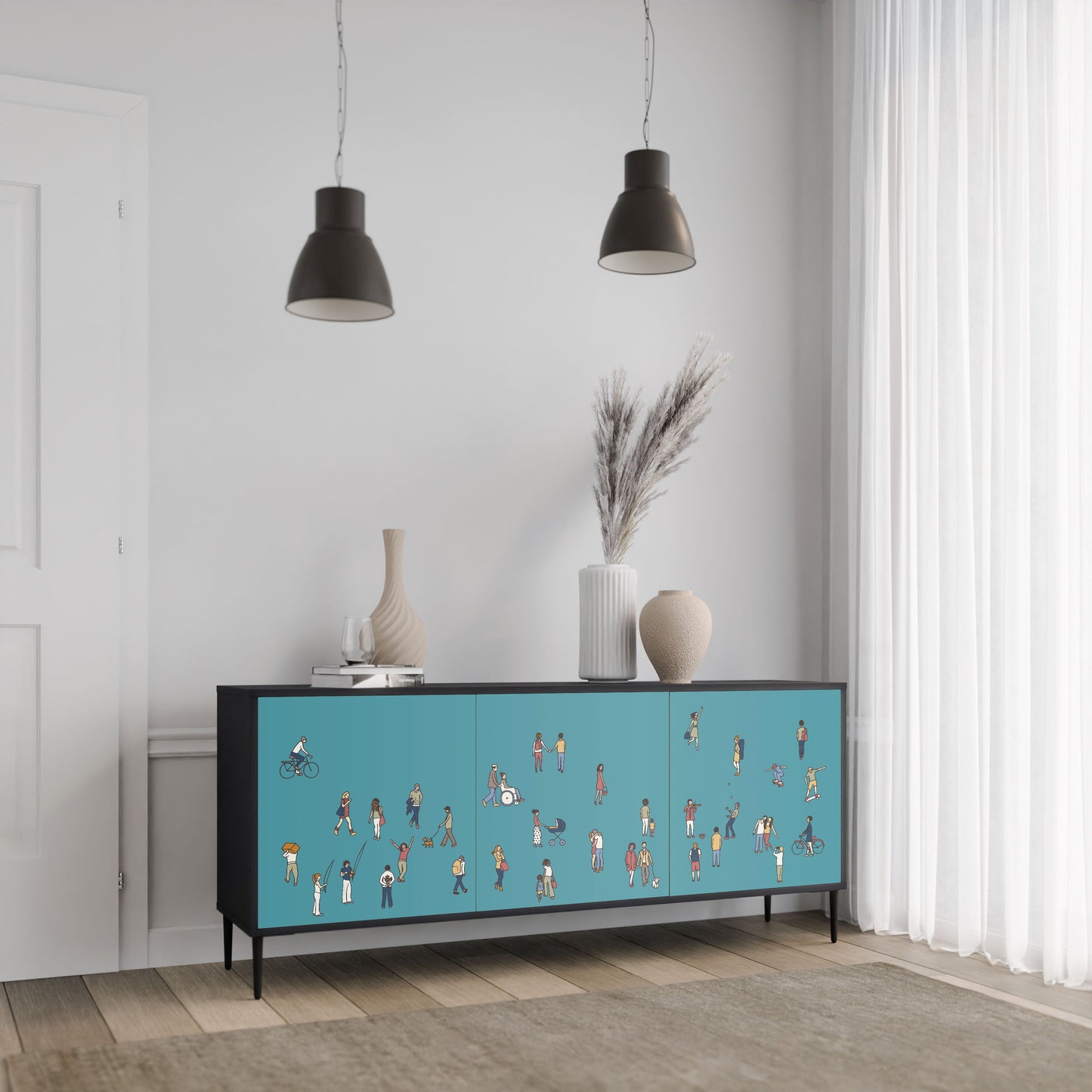 COLLECTIVE STREAM 3-Door Sideboard in Black Finish