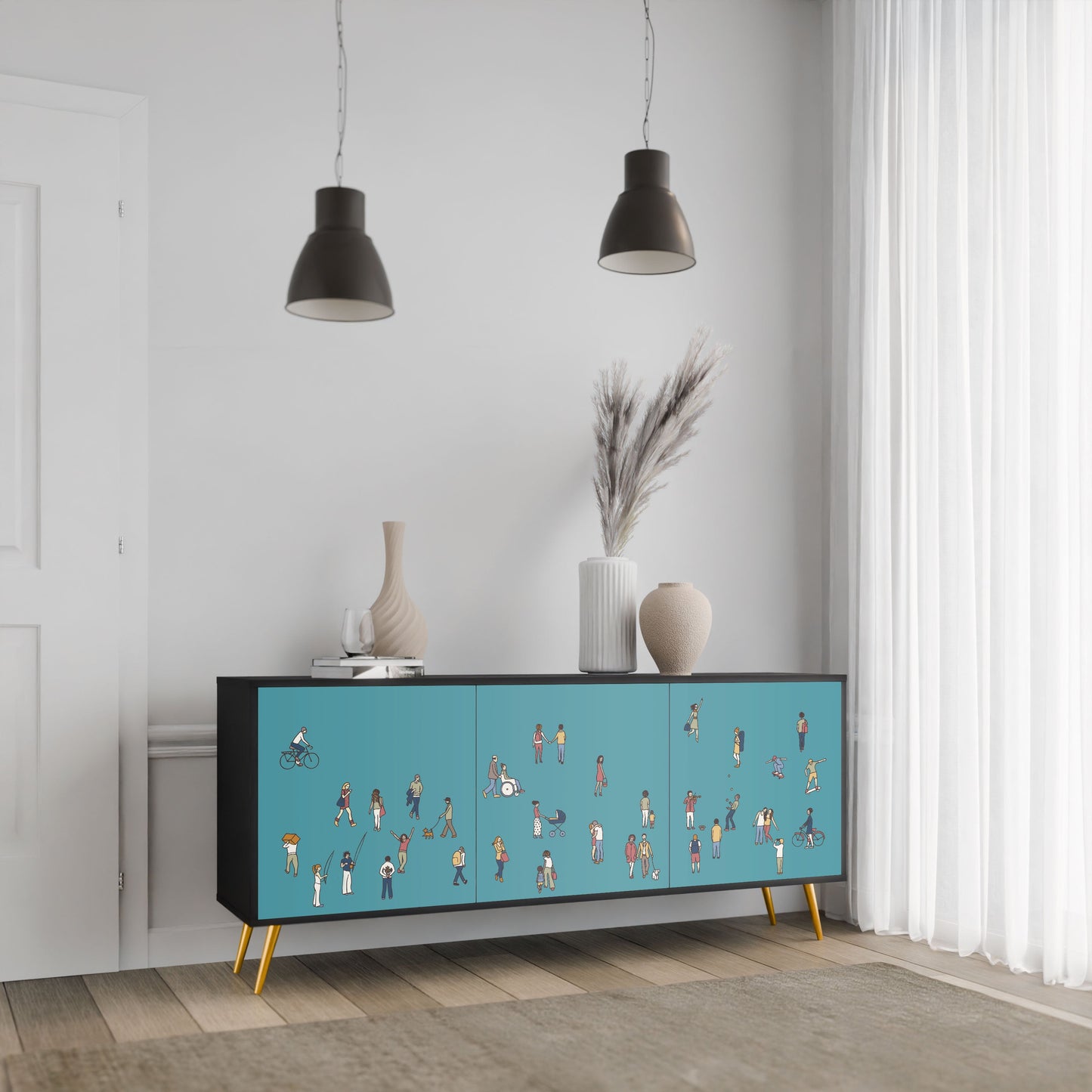 COLLECTIVE STREAM 3-Door Sideboard in Black Finish