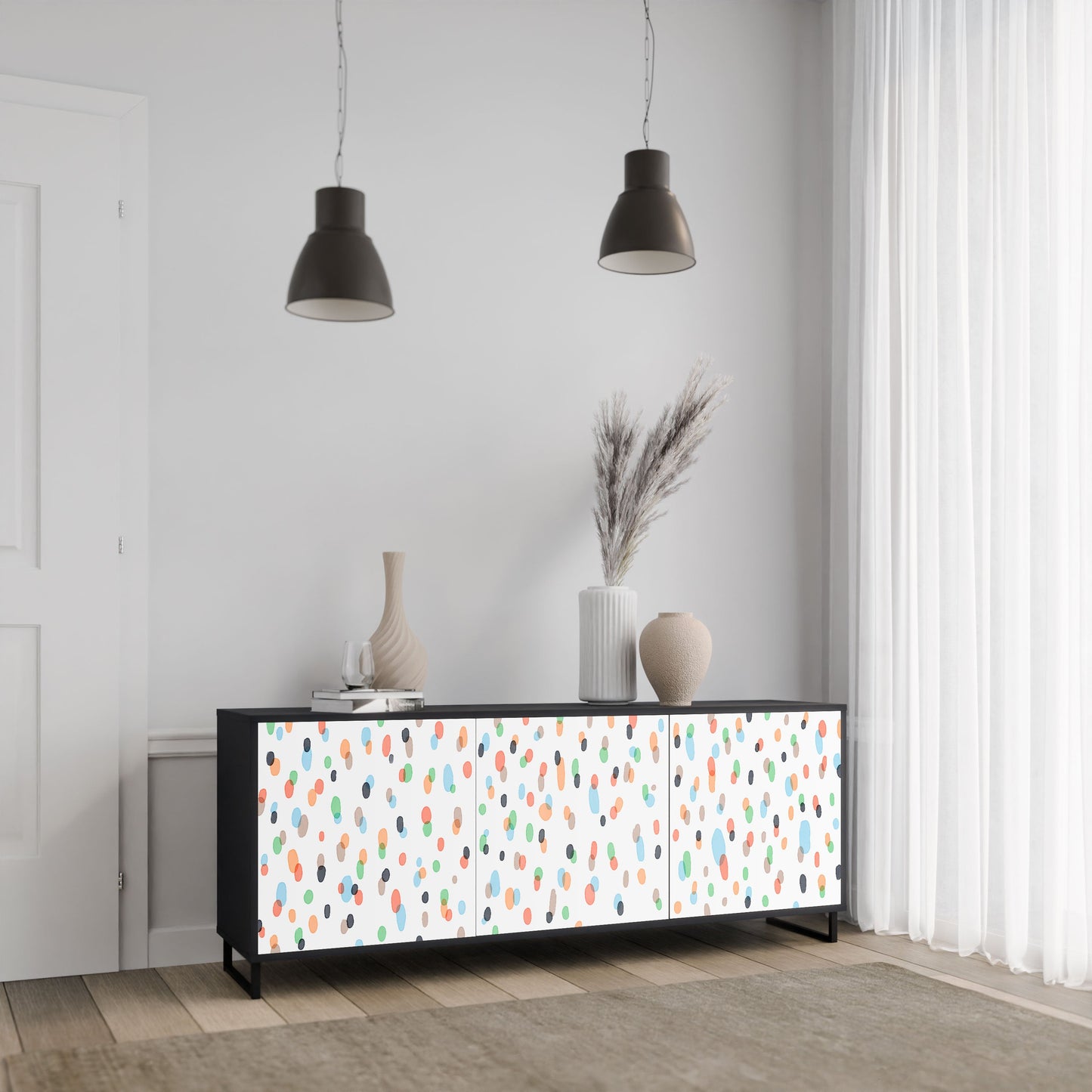 ENERGETIC SPOTS 3-Door Sideboard in Black Finish