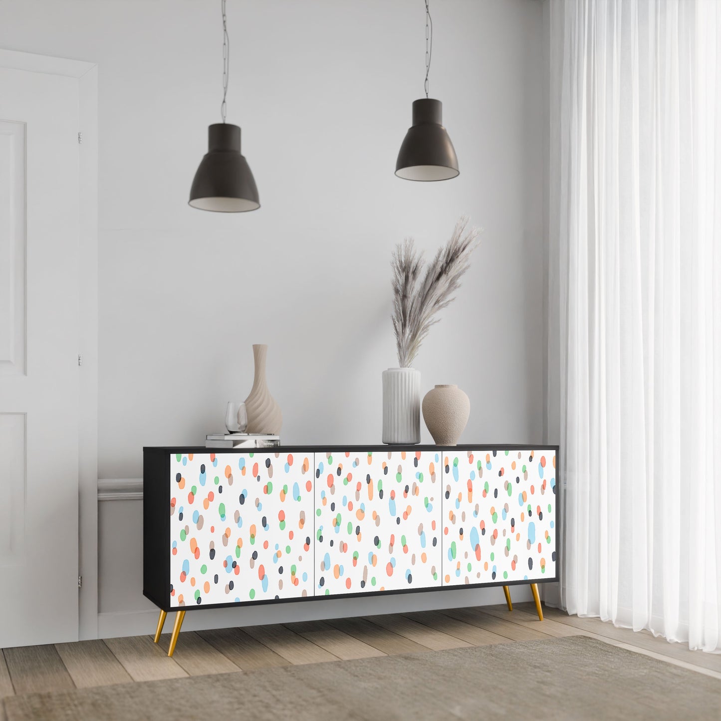 ENERGETIC SPOTS 3-Door Sideboard in Black Finish