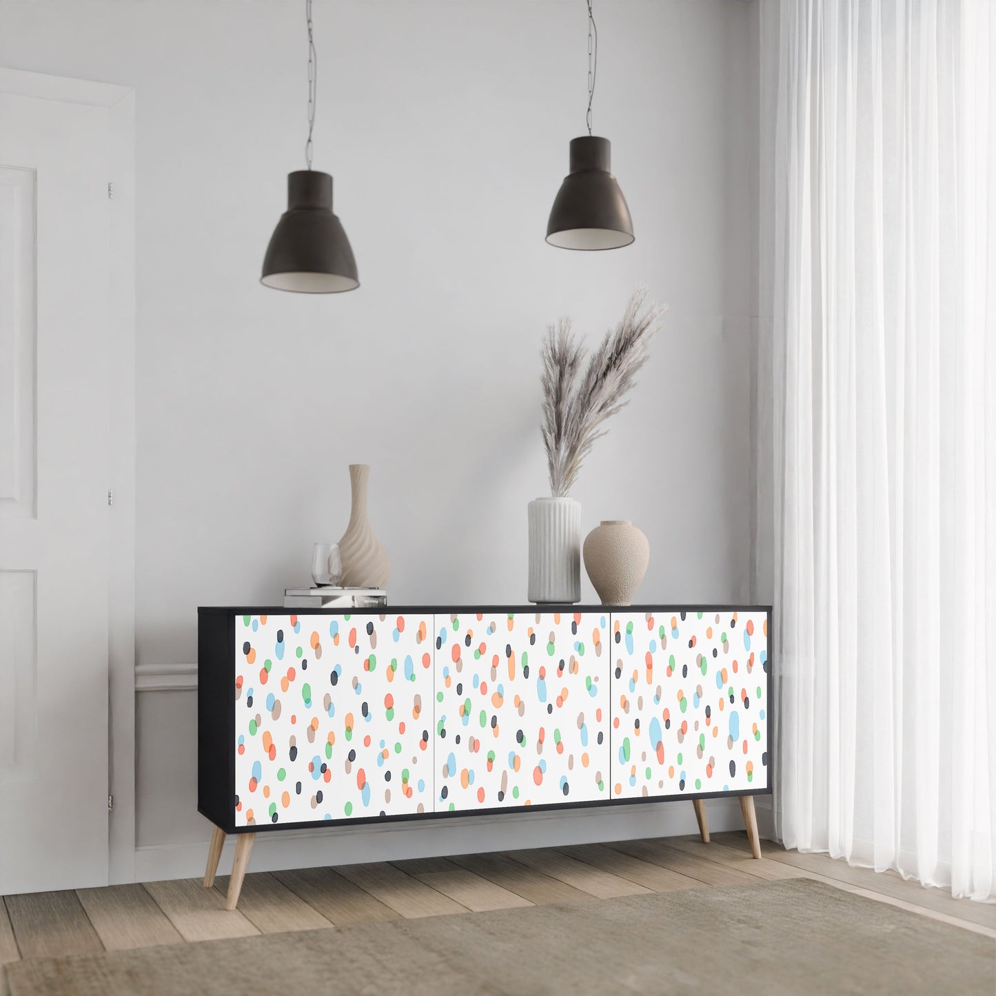 ENERGETIC SPOTS 3-Door Sideboard in Black Finish