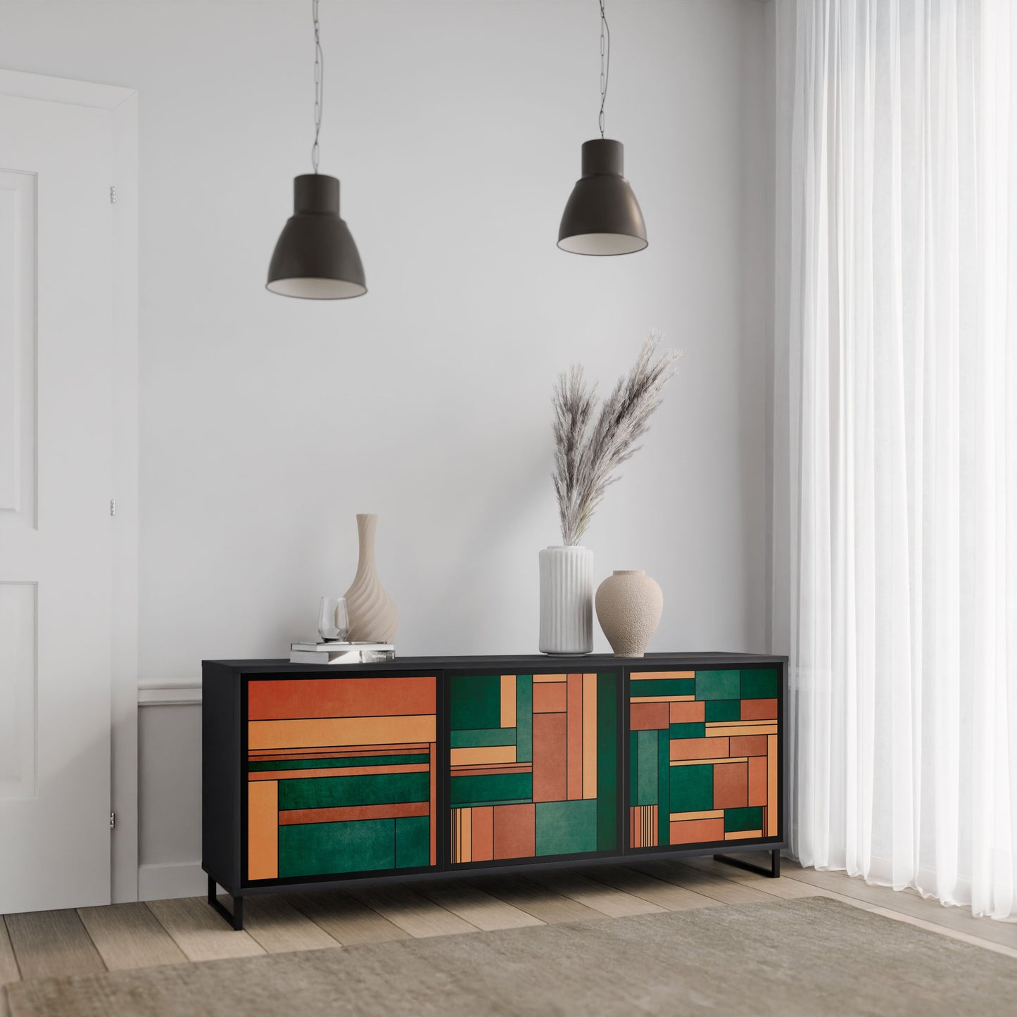 EARTHY FIGURES 3-Door Sideboard in Black Finish