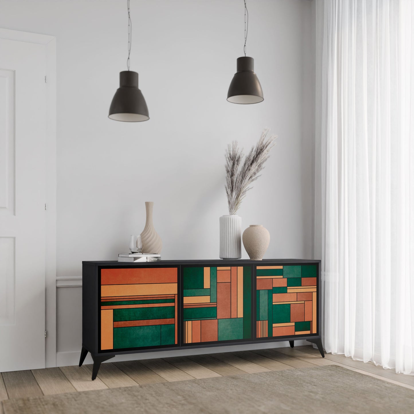 EARTHY FIGURES 3-Door Sideboard in Black Finish