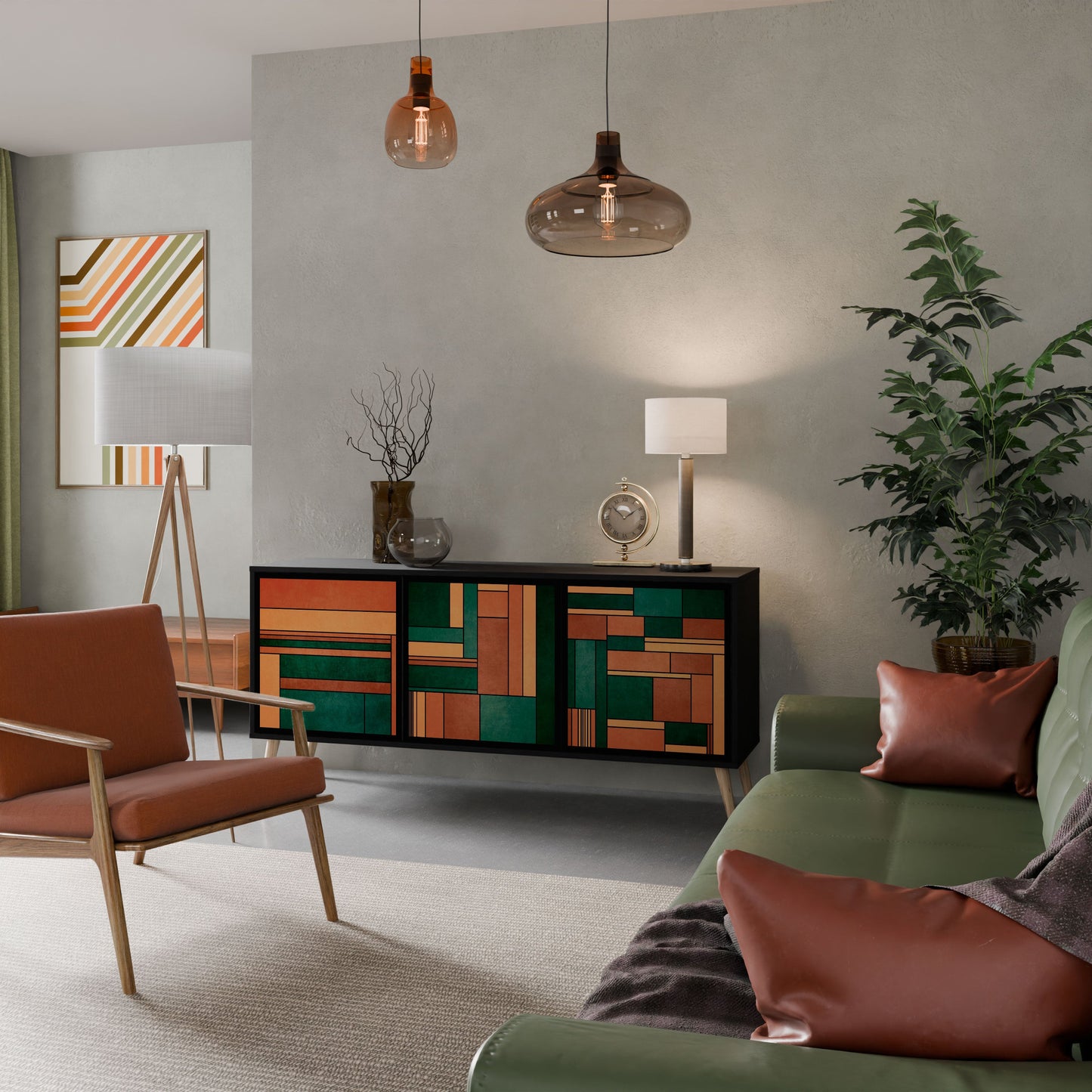 EARTHY FIGURES 3-Door Sideboard in Black Finish