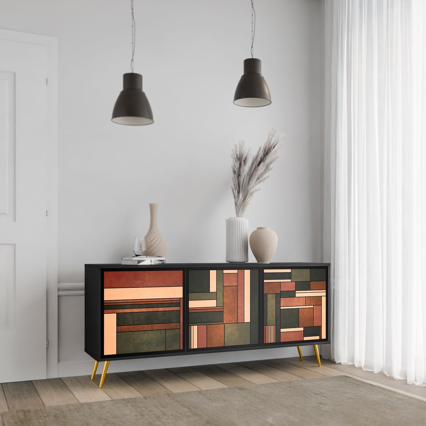 FIGURES OF NATURE 3-Door Sideboard in Black Finish