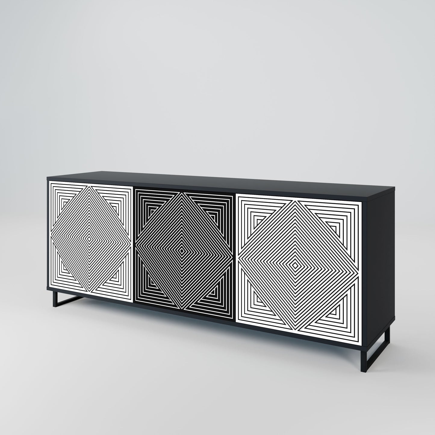 POLYGON ILLUSION 3-Door Sideboard in Black Finish