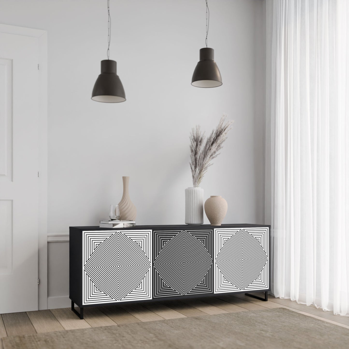 POLYGON ILLUSION 3-Door Sideboard in Black Finish