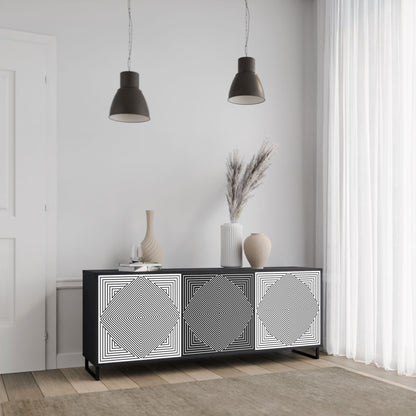 POLYGON ILLUSION 3-Door Sideboard in Black Finish