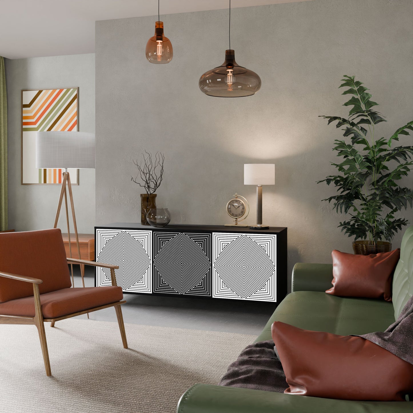 POLYGON ILLUSION 3-Door Sideboard in Black Finish