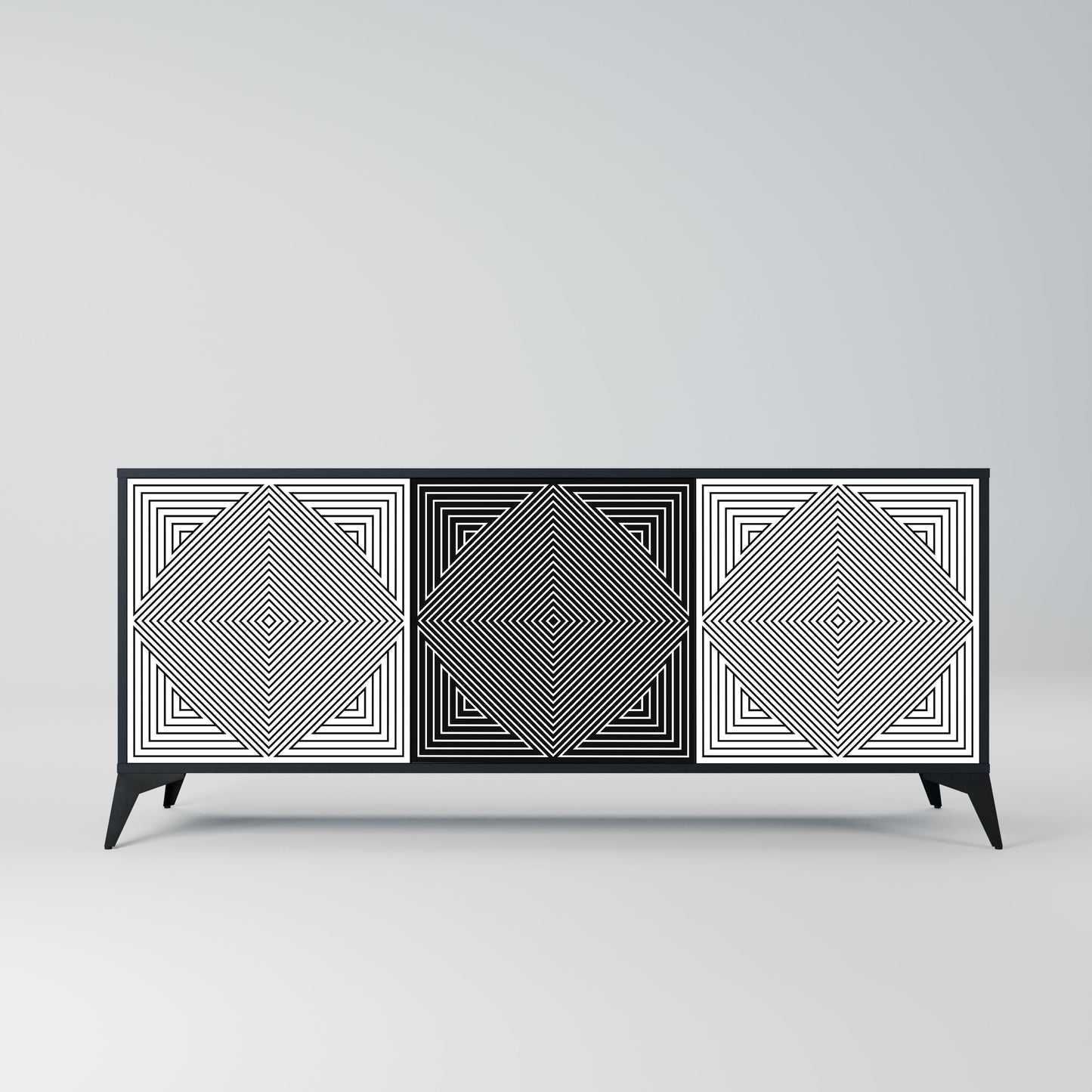 POLYGON ILLUSION 3-Door Sideboard in Black Finish