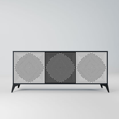 POLYGON ILLUSION 3-Door Sideboard in Black Finish
