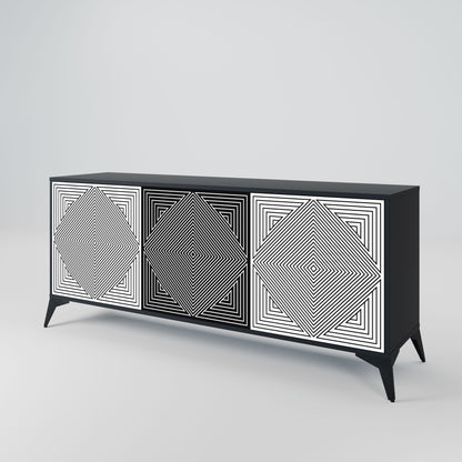 POLYGON ILLUSION 3-Door Sideboard in Black Finish