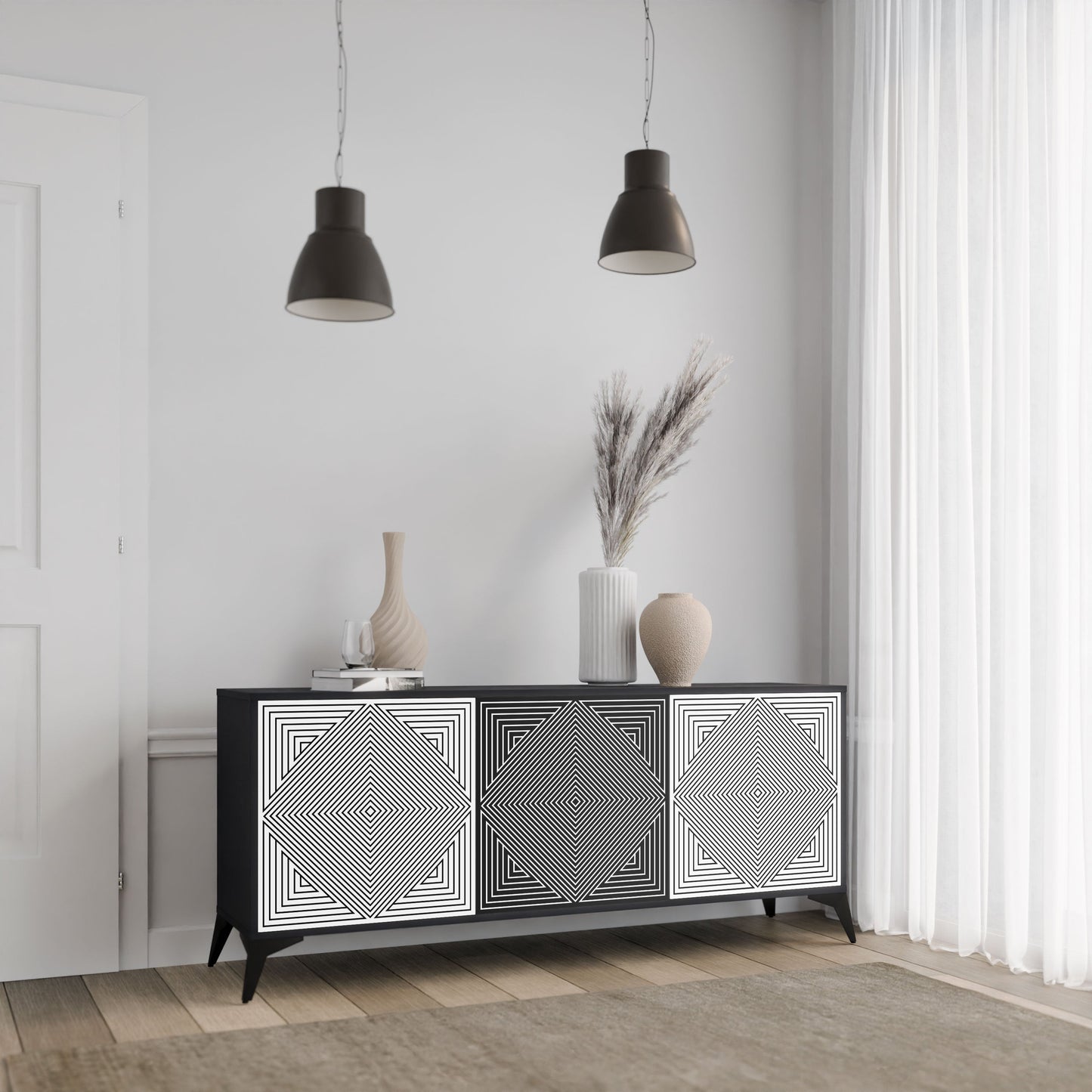 POLYGON ILLUSION 3-Door Sideboard in Black Finish