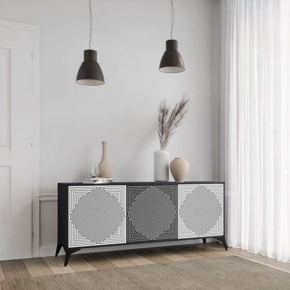 POLYGON ILLUSION 3-Door Sideboard in Black Finish