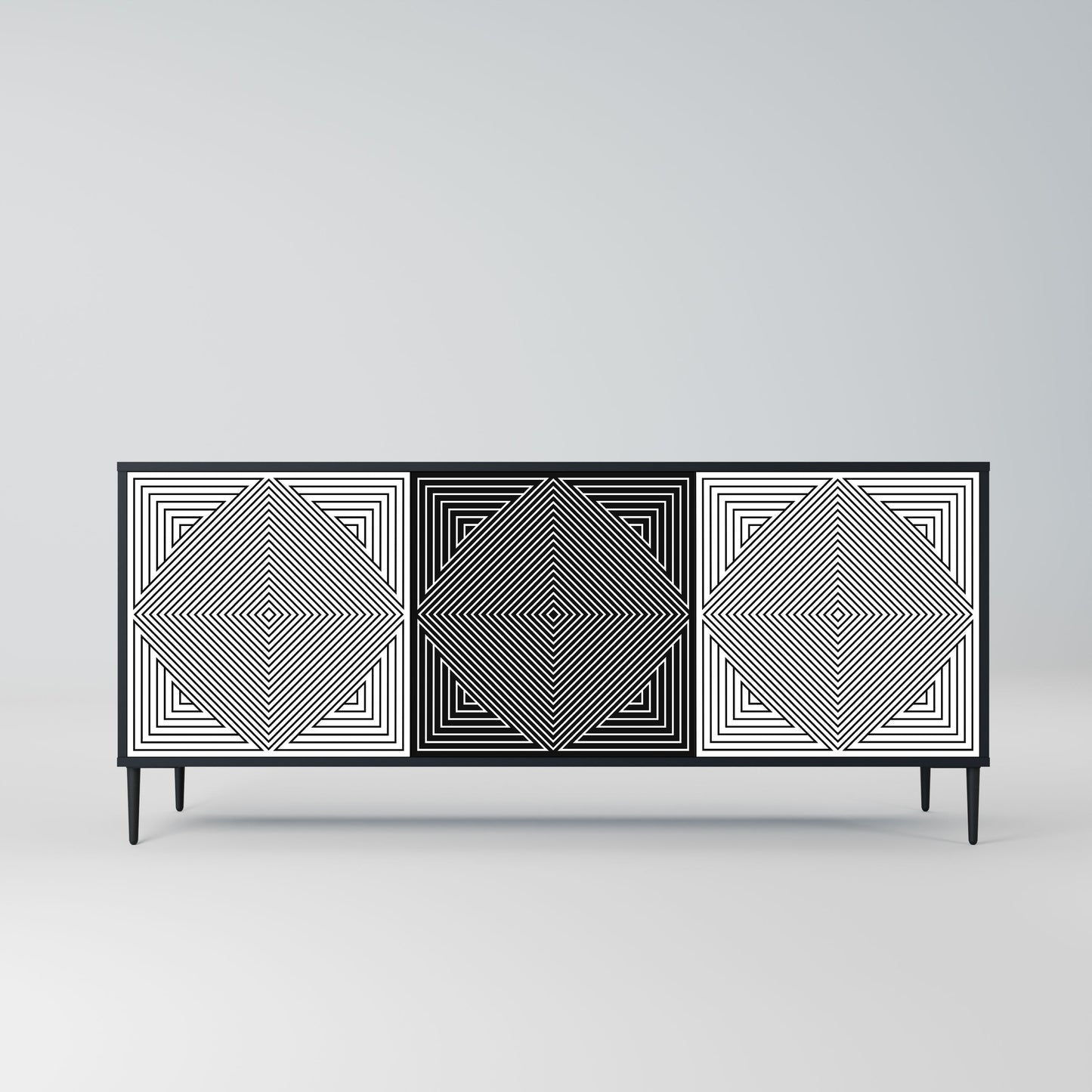 POLYGON ILLUSION 3-Door Sideboard in Black Finish