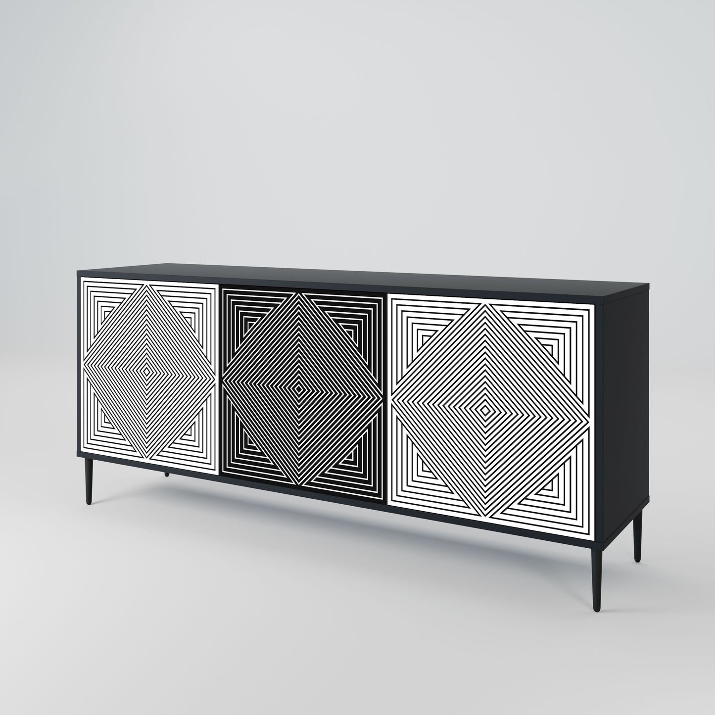 POLYGON ILLUSION 3-Door Sideboard in Black Finish