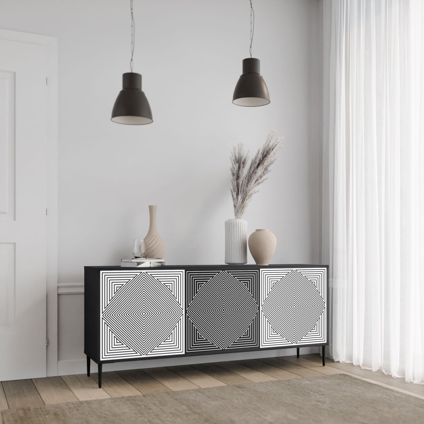 POLYGON ILLUSION 3-Door Sideboard in Black Finish