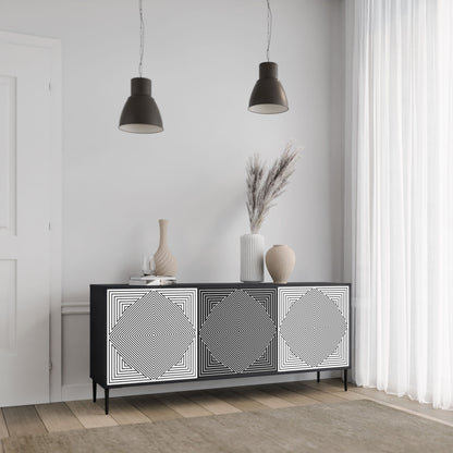POLYGON ILLUSION 3-Door Sideboard in Black Finish